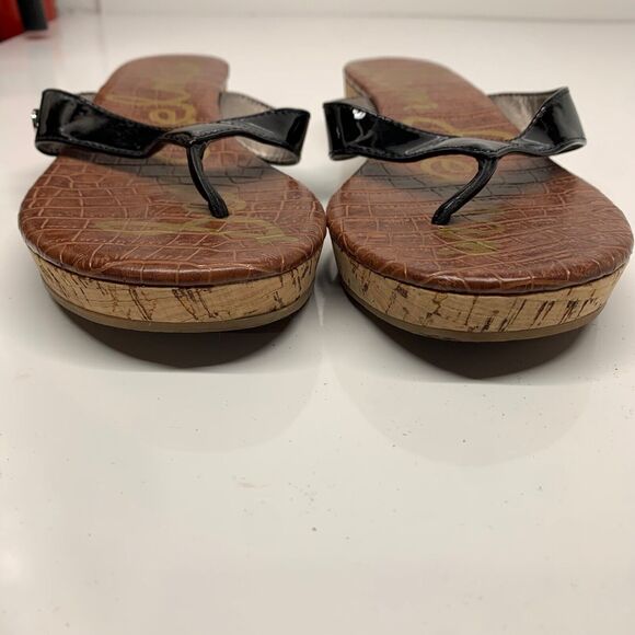 Sam Edelman Tanya Cork Wedge Sandals Women Size 6.5 Black Brown Thong Flip Flops - Picture 7 of 11